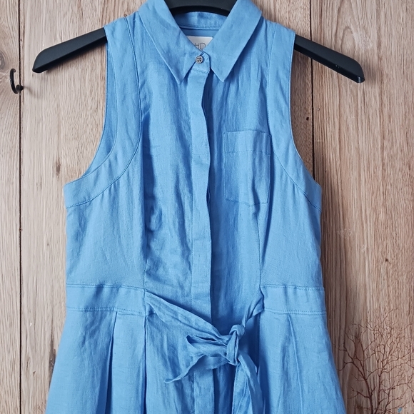 Anthropologie H.D Paris Sleeveless Blue Linen Fit Flare Dress Size 2 - Picture 4 of 14